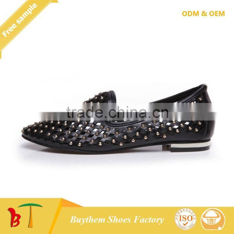 Genuine Leather Casual Cut-Outs Pointed Toe Shoes with Rivets for Ladies