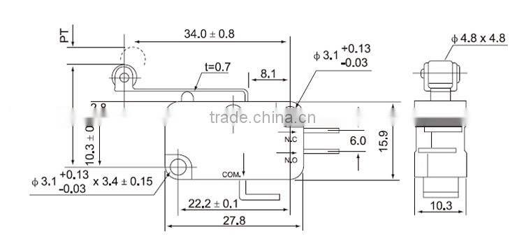CNTD Small Size Long Pulley Type T85 Micro Switch 125V 16A (CMV-103D)