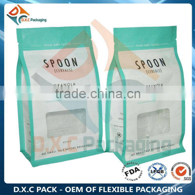 Gold Blocking Brown Kraft Stand Up Paper Bag With Window And Zipper