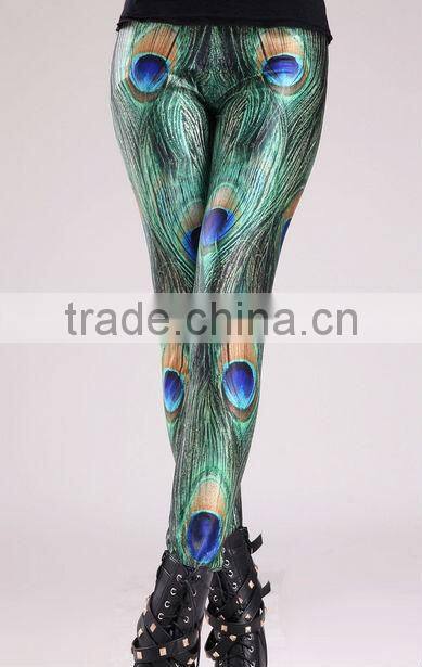 2014 Fashion Princess Digital Printing Stretch Peacock Spandex Fabric Legging