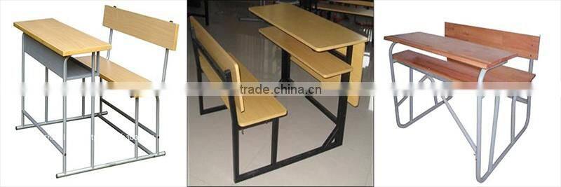 high quality classroom study table, white metal frame double school desk and bench