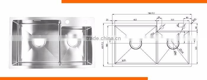 180-250mm Depth R10/R0 Radian Corner Double Bowl kitchen sinks