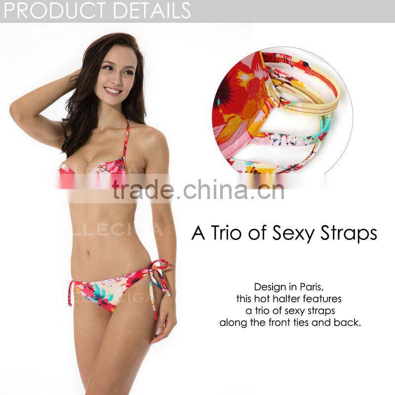 RELLECIGA 2015 Yellow Floral Add-2- Cups Push-up Halter Bikini