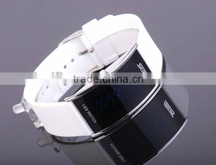 Blue Silicone Mirror Watch LED Digital Display Jelly Wrist Watch