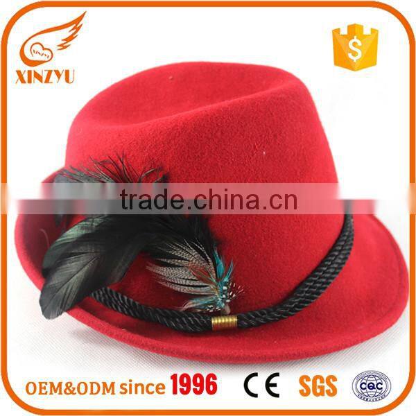Custom red formal hats women wool felt hat feathers for fedora hats