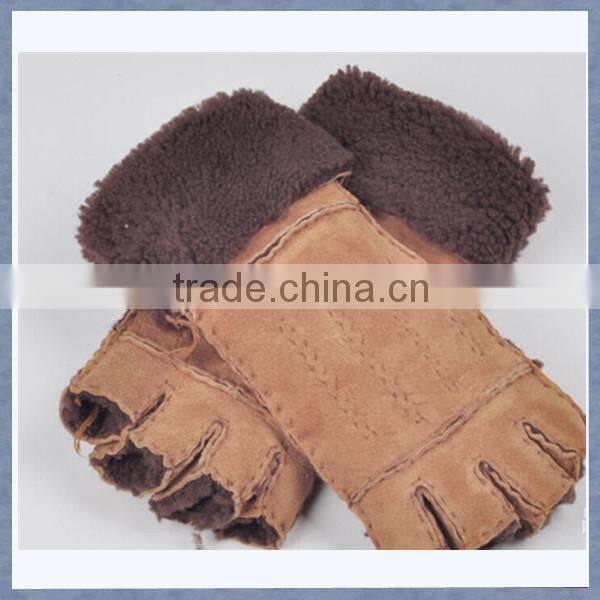 Sell Yellow Color Half Finger Sheepskin Fur Gloves and Mitten For Lady