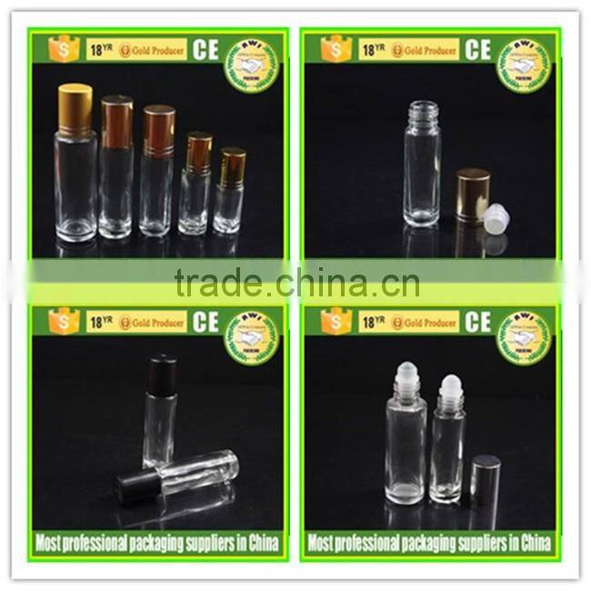 transparent glass roll on bottles 10ml with metal screw cap