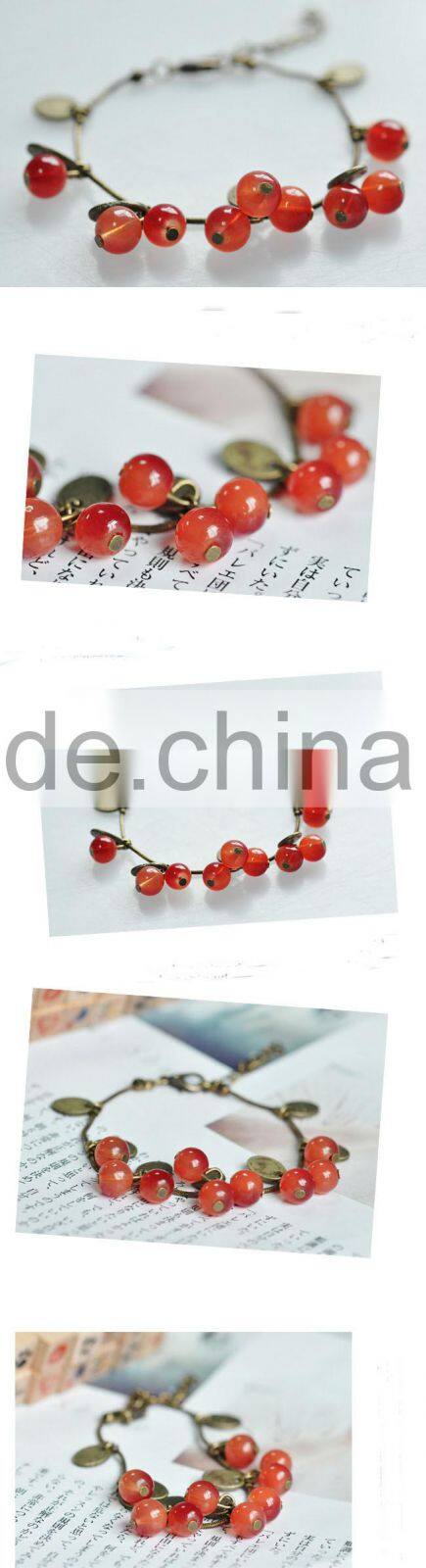 2014 hot vintage cherry charm adjustable chain bracelet