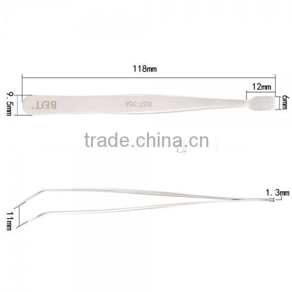 BST-36A Highly Precise Stainless Steel Curved Flat Tip Tweezers Tool