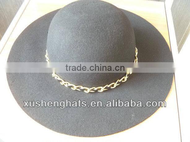 100%wool floppy hat with chain, big brim hat for ladies