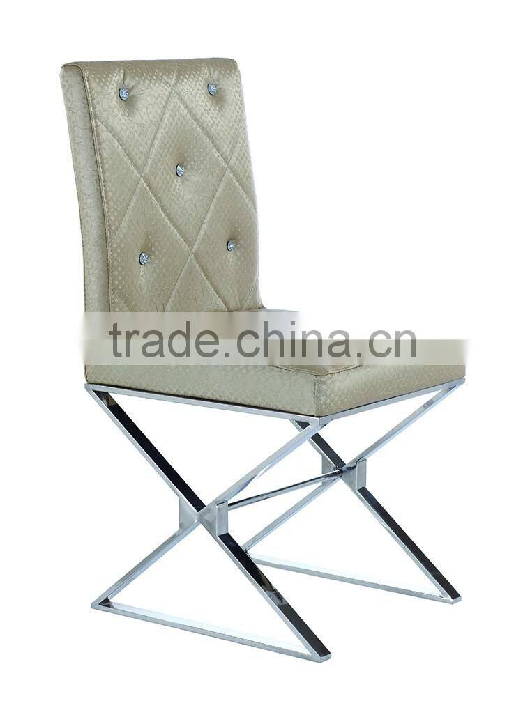Modern metal base dining room chair high density foam leather seat dining chair