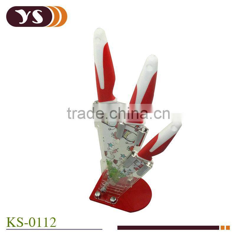 3pcs non-stick coating patterned knife set with knife holder