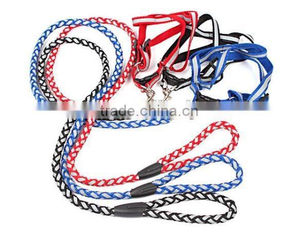 Outdoor safety led flashing dog leash , pet dog harness and leash set ,led retractable dog leash