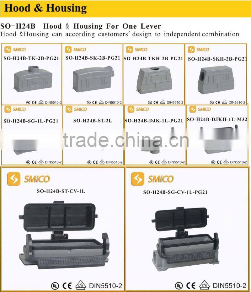 Heavy duty rectangular pin connector hood ,46pin for hot runner connector