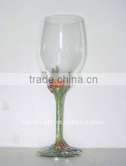 pewter design , enamel color decorative crystal wine glass