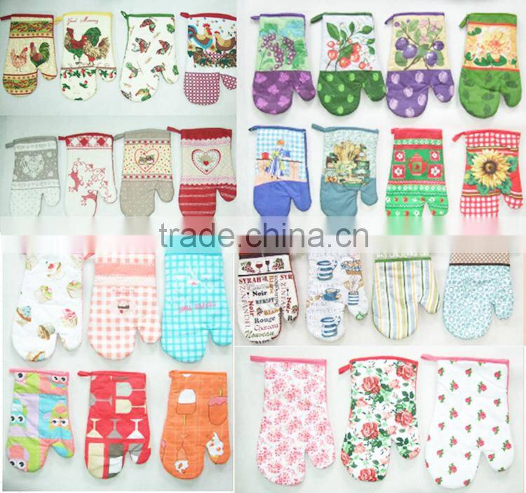 printed cheap stock oven mitten kitchen textiles free samples surplus stock China supplier buying in bulk wholesale