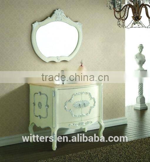 2 doors bathroom cabinet unit with beige yellow marble in white WTS138
