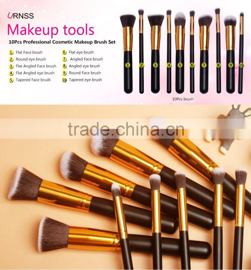 10pcs Professional Custom Kabuki Synthetic Makeup Brush Set