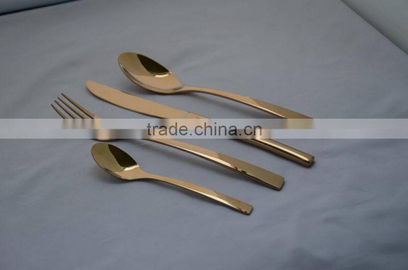 2016 NEW 4 pcs stainless steel cutlery set with pvd coating , stainless steel 304 cutlery, cutlery with leaf shape handle