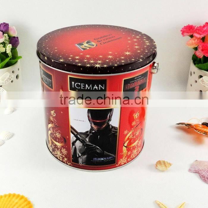 Food grade big round custom handle popcorn tin box OEM