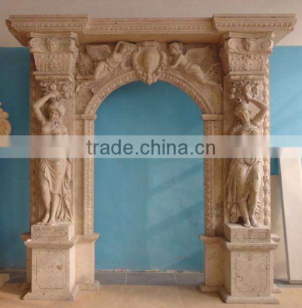 Decorative Natural Stone Arch Door Surround with Angel Design