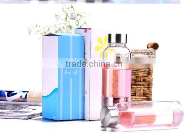 Water glass bottle, borosilicate glass water bottle,holesale glass water bottle with silicone sleeve voss water glass bottle