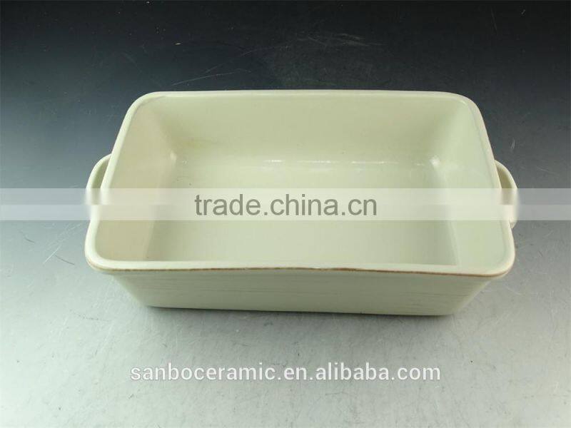 Stock Hot Wholesale white ceramic bake plate with handles for daily use