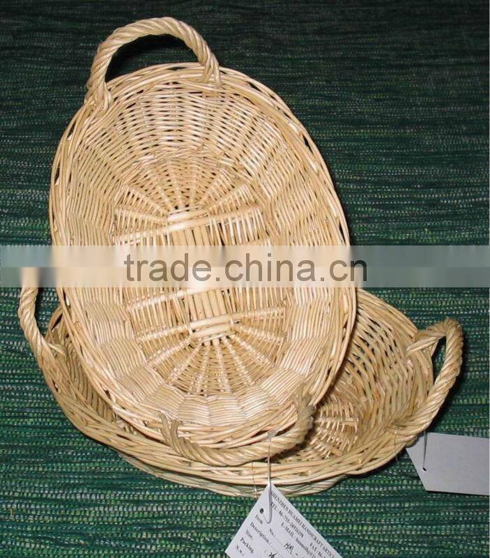 natual full buff oval wicker basket tray with handle(factory provide)