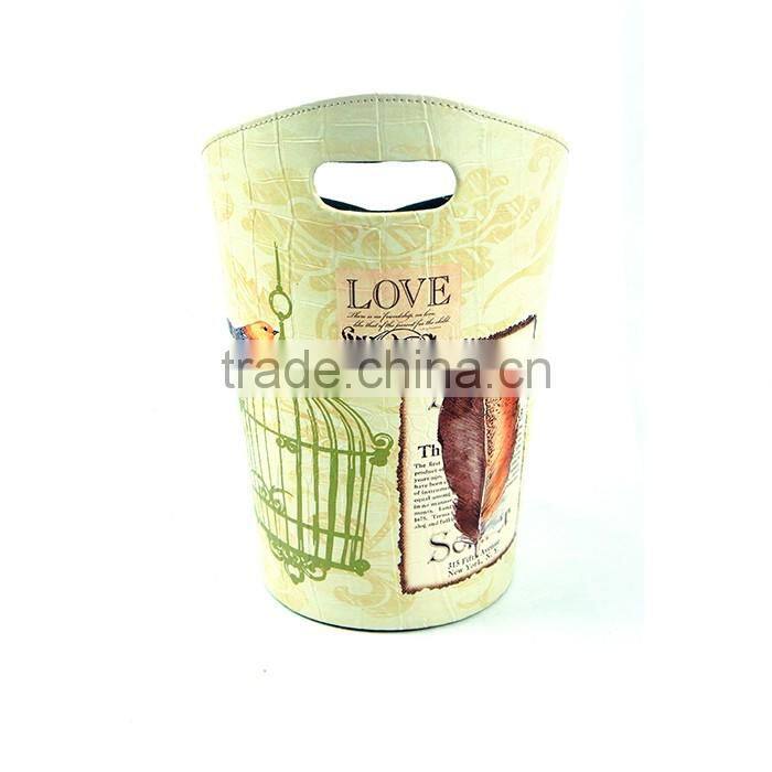 Hot Sale Bird And Birdcage Office Decorative Faux Leather Trash Can With Handle
