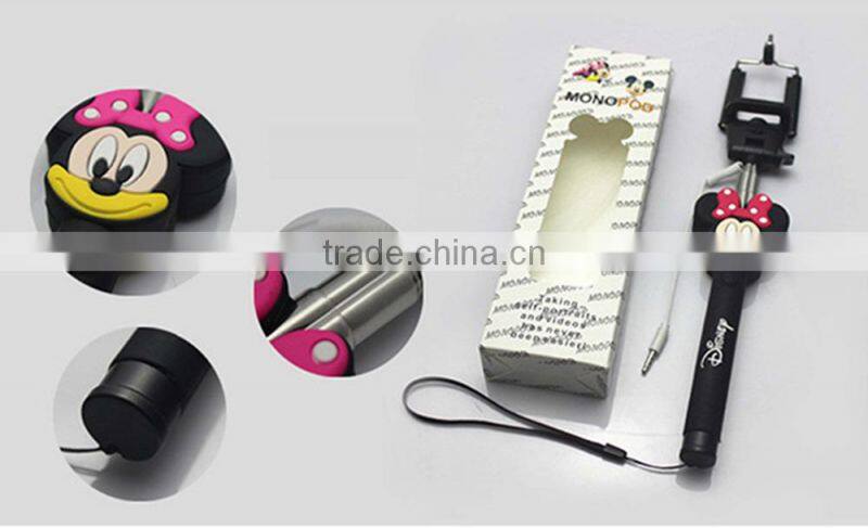 Custom Cable Wired Selfie Handheld Stick Monopod ,cartoon wired Selfie Stick with logo
