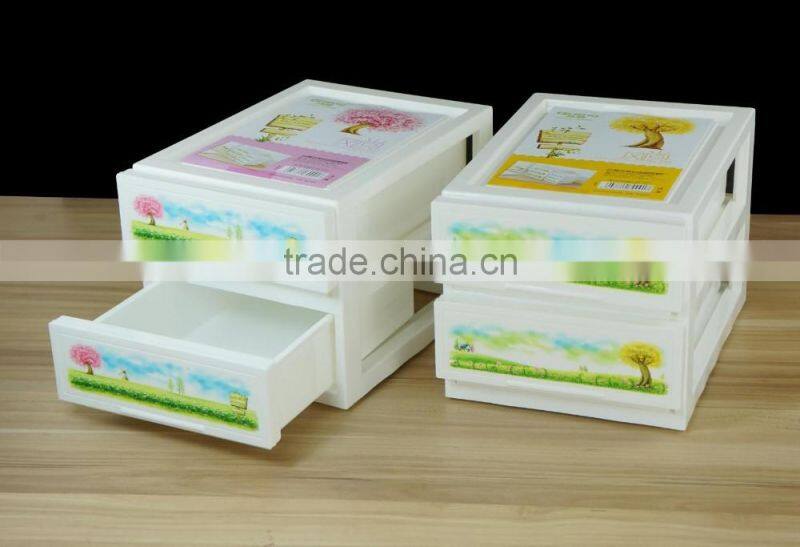 3 layer new plastic printed drawer storage cabintes