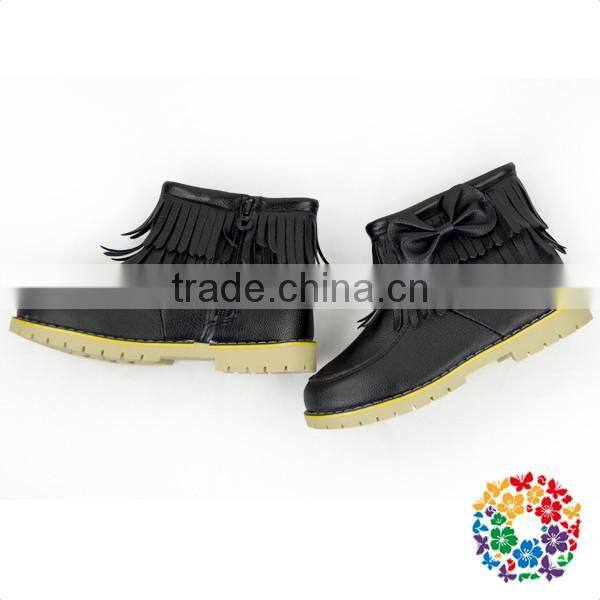 Children Boy And Girls Waterproof Three Colors Adding Cashmere Black Leather Shoes
