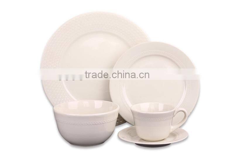 cream elegant round emboss ceramic stoneware bowl