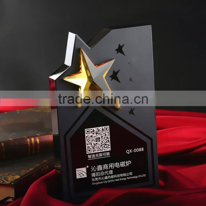 customized new design top quality black star crystal trophy