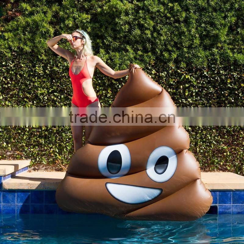 2017 hot selling leasure giant brown emoji inflatable pool float outdoor swim ring water party lounge for kids and adults