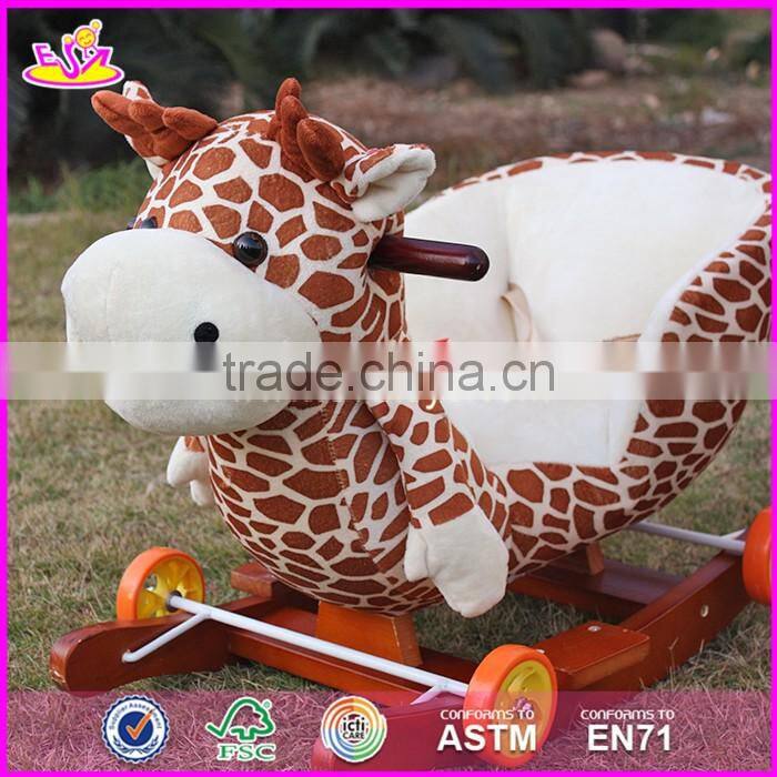 2017 Top fashion toddlers wooden rocking horse with wheels W16D081