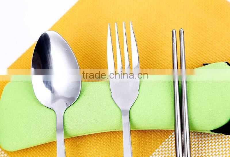 3 pcs tableware stainless steel dinnerware set of chopsticks, spoon and fork with the bag