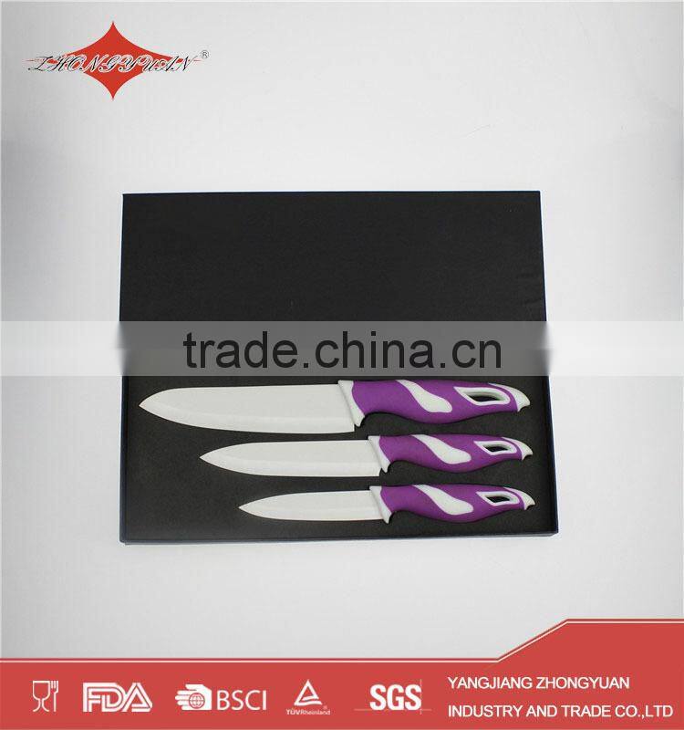 3pcs colored ceramic knife set with color box
