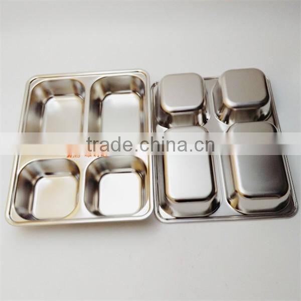 Eco-friendly free used colorful stainless steel 4 compartment plate for dinner