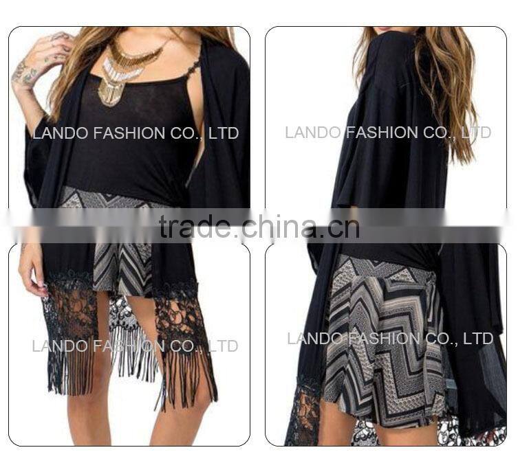 Japanese Sex Girl Kimono Style Chiffon and Lace Fringed Hem Tassel Women Cardigan 2016