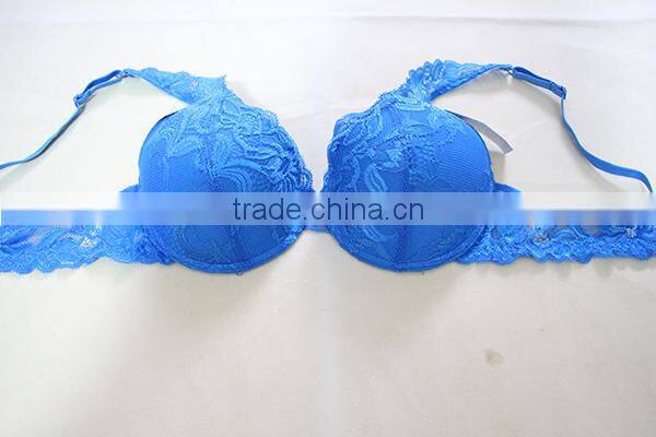 Women elegant blue lace push up bra for Panama market