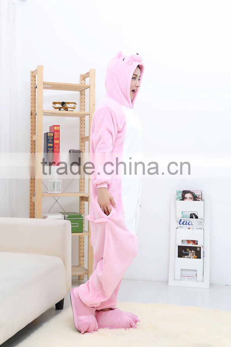 coral fleece cartoon adult animal jumpsuit animal pajamas jumpsuit pink pig design