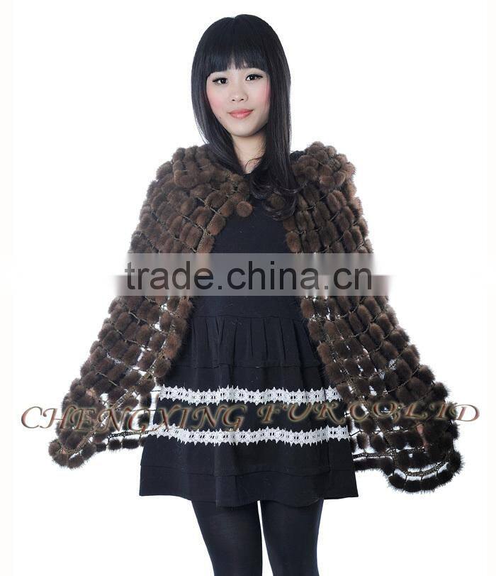 CX-B-M-56 Wholesale Women Cape Mink Fur Fashion Poncho/ Fur Shawl