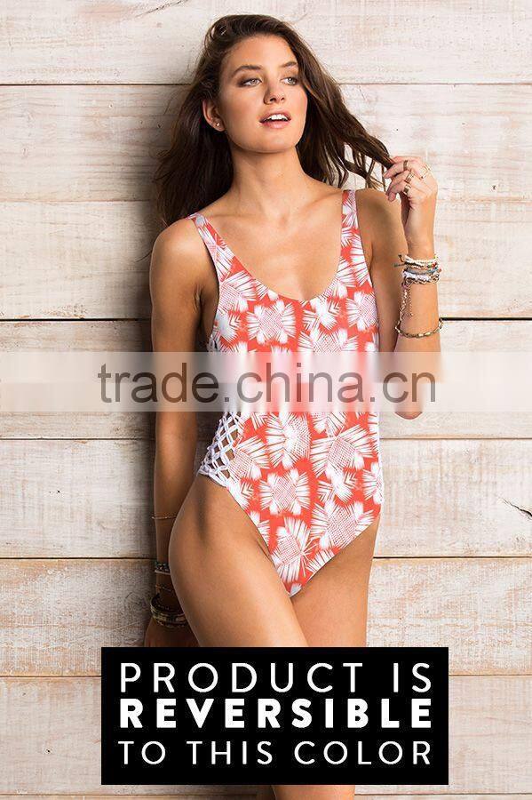 ladies print and side braid one-piece swimwear