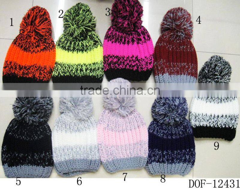 Fashion most popular 100%acrylic crochet knitted stripe hot cap for winter in stock now!