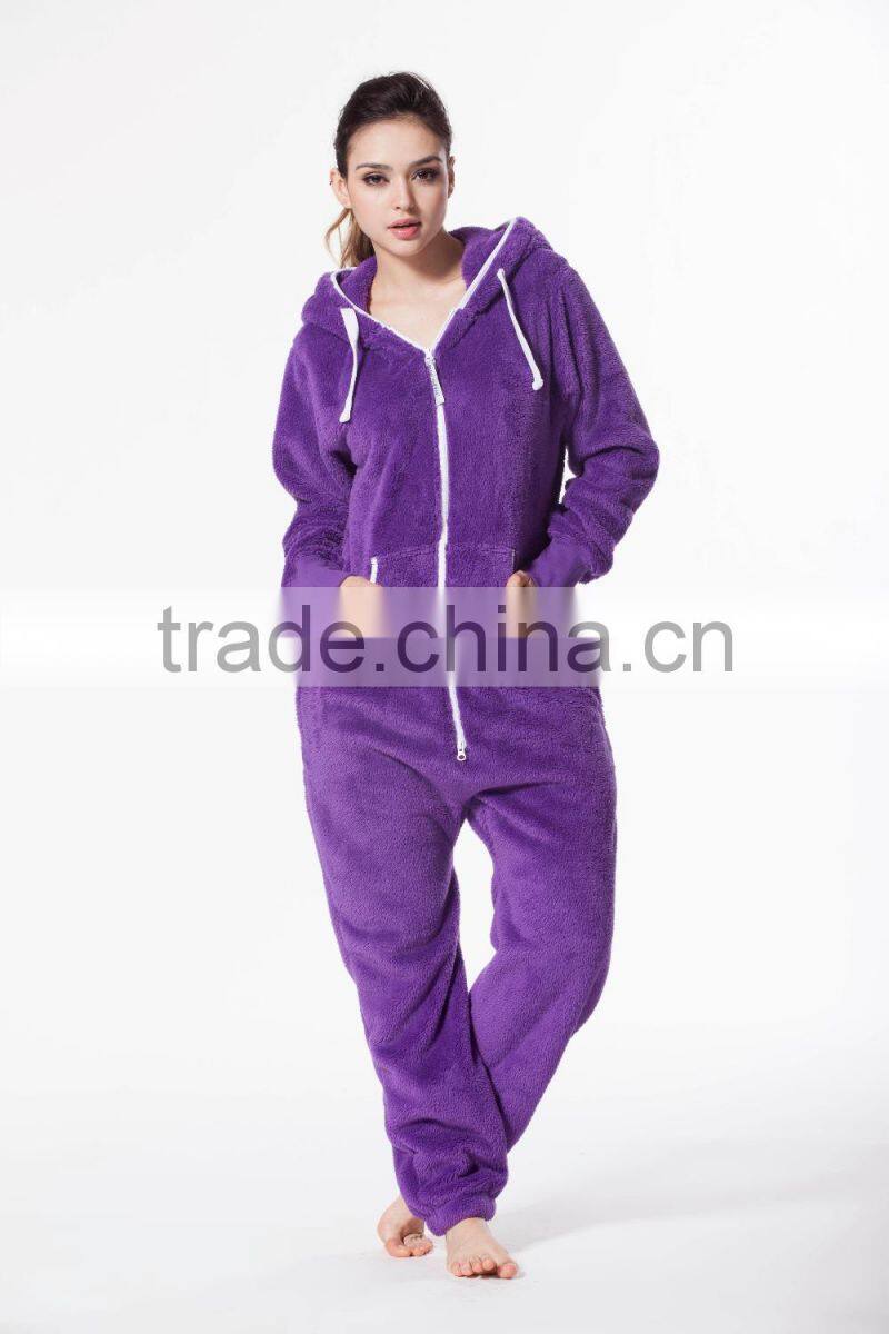Fleece warm bear onesie jumpsuit plain purple bear onesie