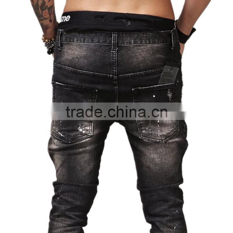 2016 new zipper jeans balck men jeans biker Skinny jeans slim Biker jeans pants in stock accept small order