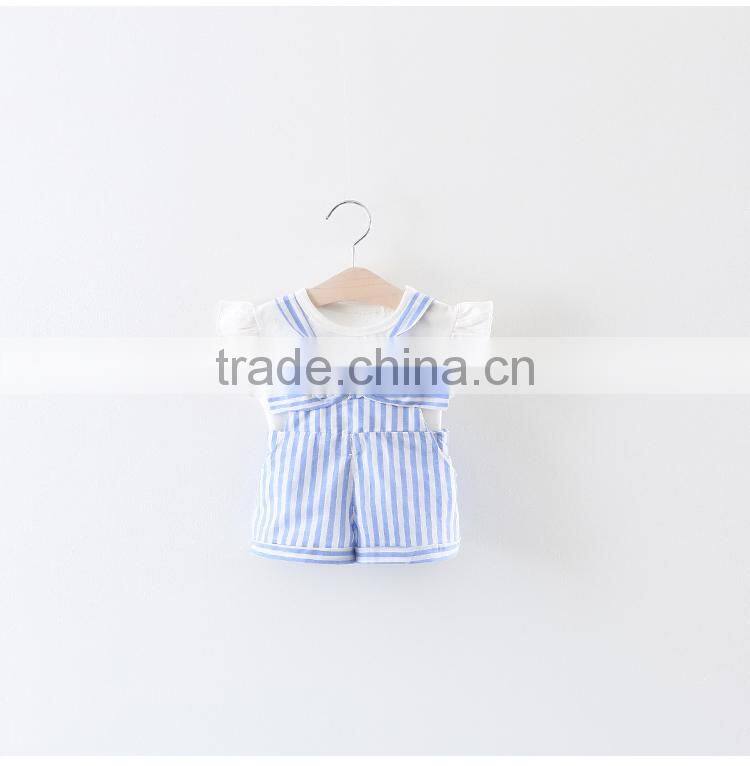 Korean style baby soft cotton shirt matching suspender short pants little girl children's clothing