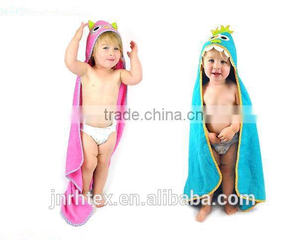 Kids pink owl or blue monster baby hooded towel and wholesale children poncho hooded towel