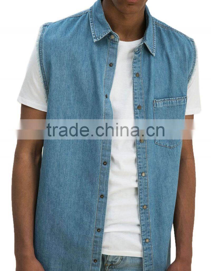 Cheap wholesale washed 100% cotton mens sleeveless denim jacket
